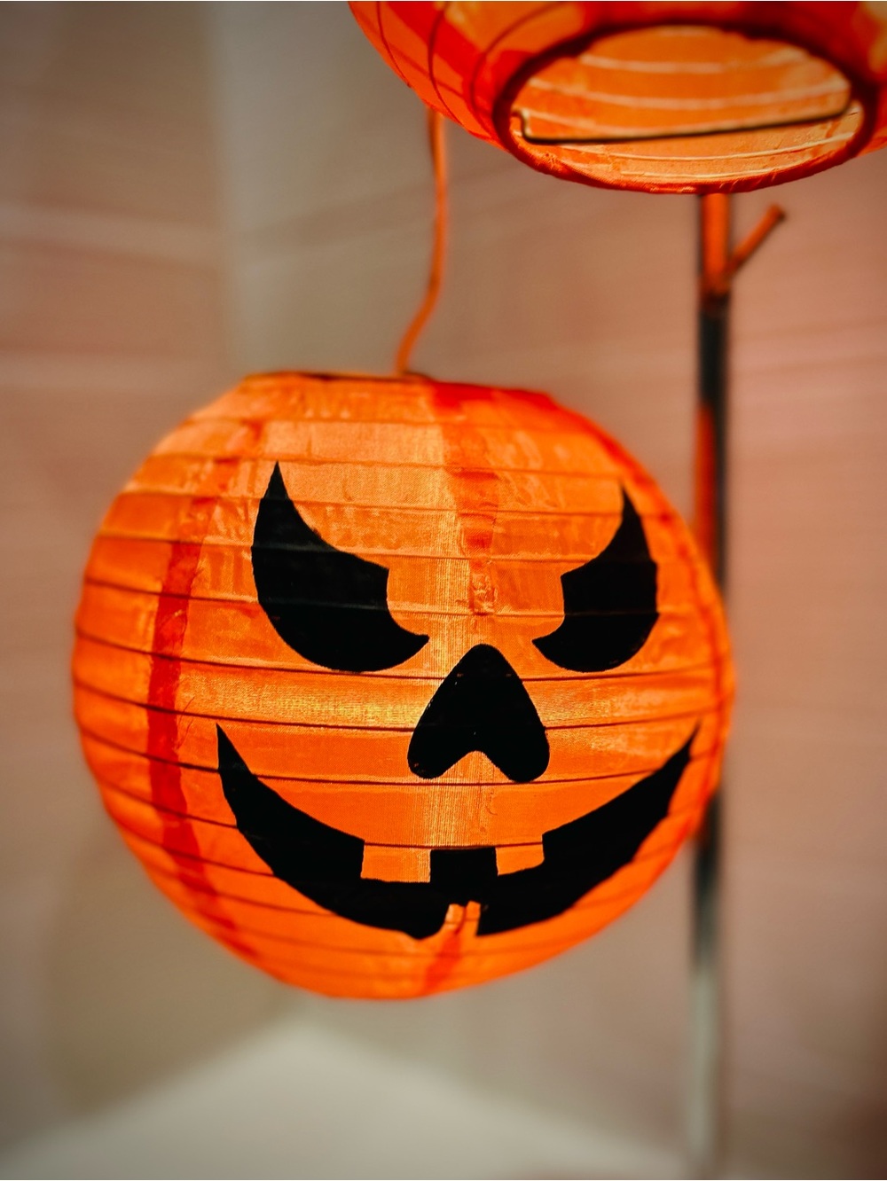 Vintage Hanging Halloween Lighted Fabric Pumpkin Jack-o'-lanterns 7x7 - Picture 4 of 9